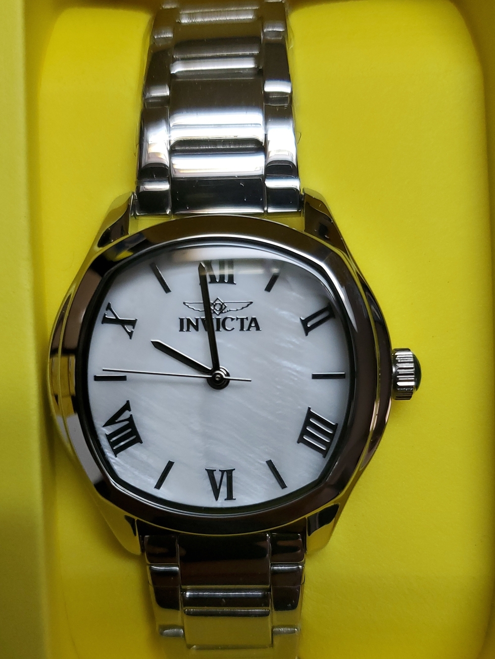Invicta Silver and White Stainless Steel Watch with Roman Numerals